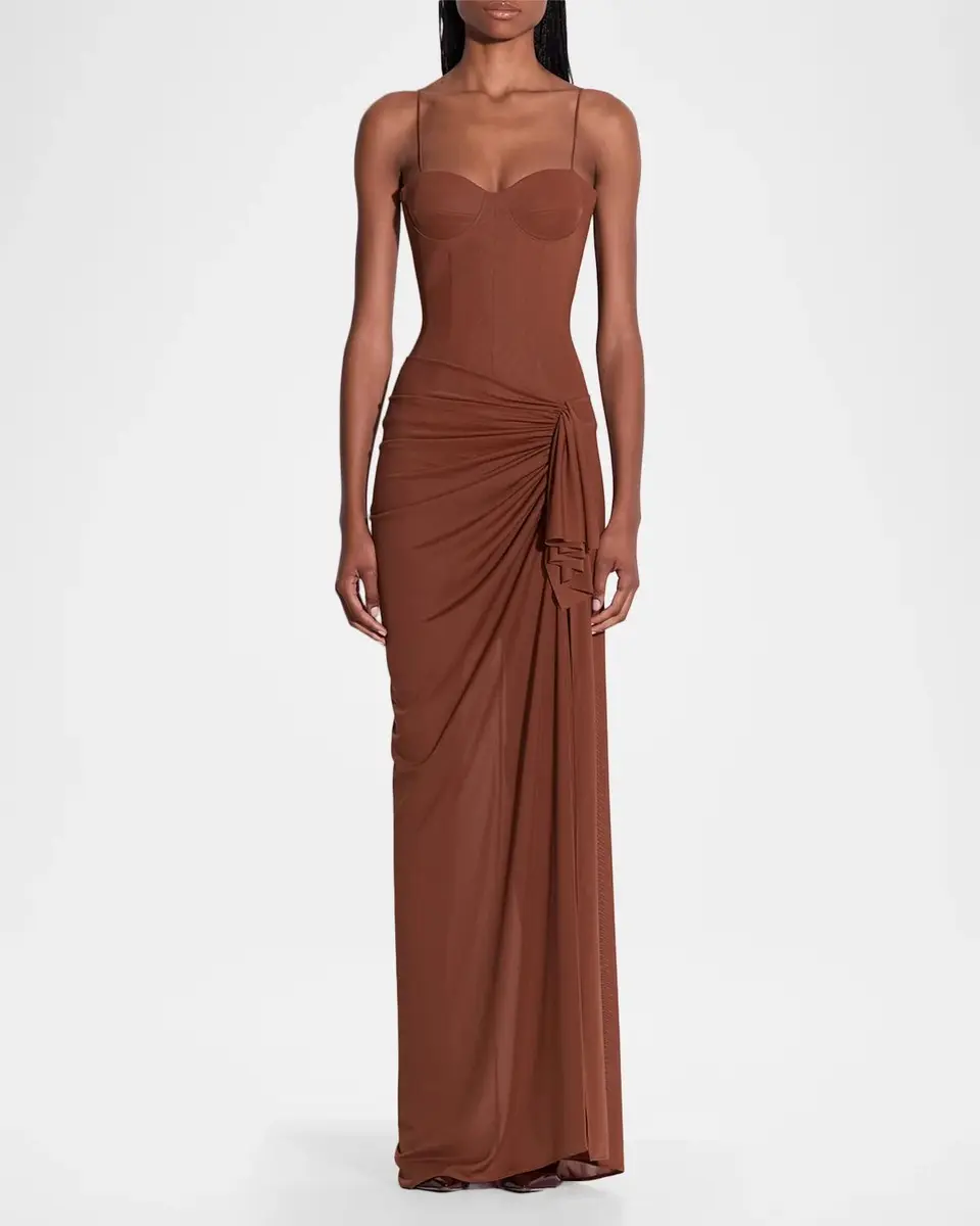 Alex Perry Sleeveless Draped Bustier Column Gown | Thumbnail 2