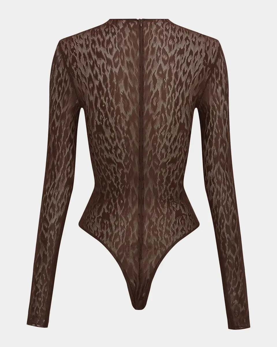 Alex Perry Animal Print Long-Sleeve Bodysuit | Thumbnail 2