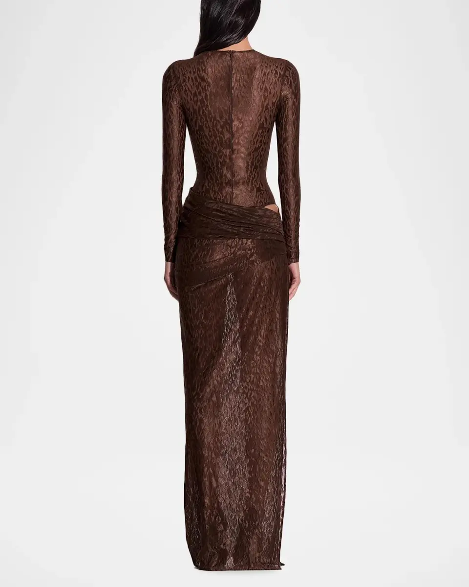 Alex Perry Asymmetric Draped Leopard Burnout Maxi Skirt | Thumbnail 3