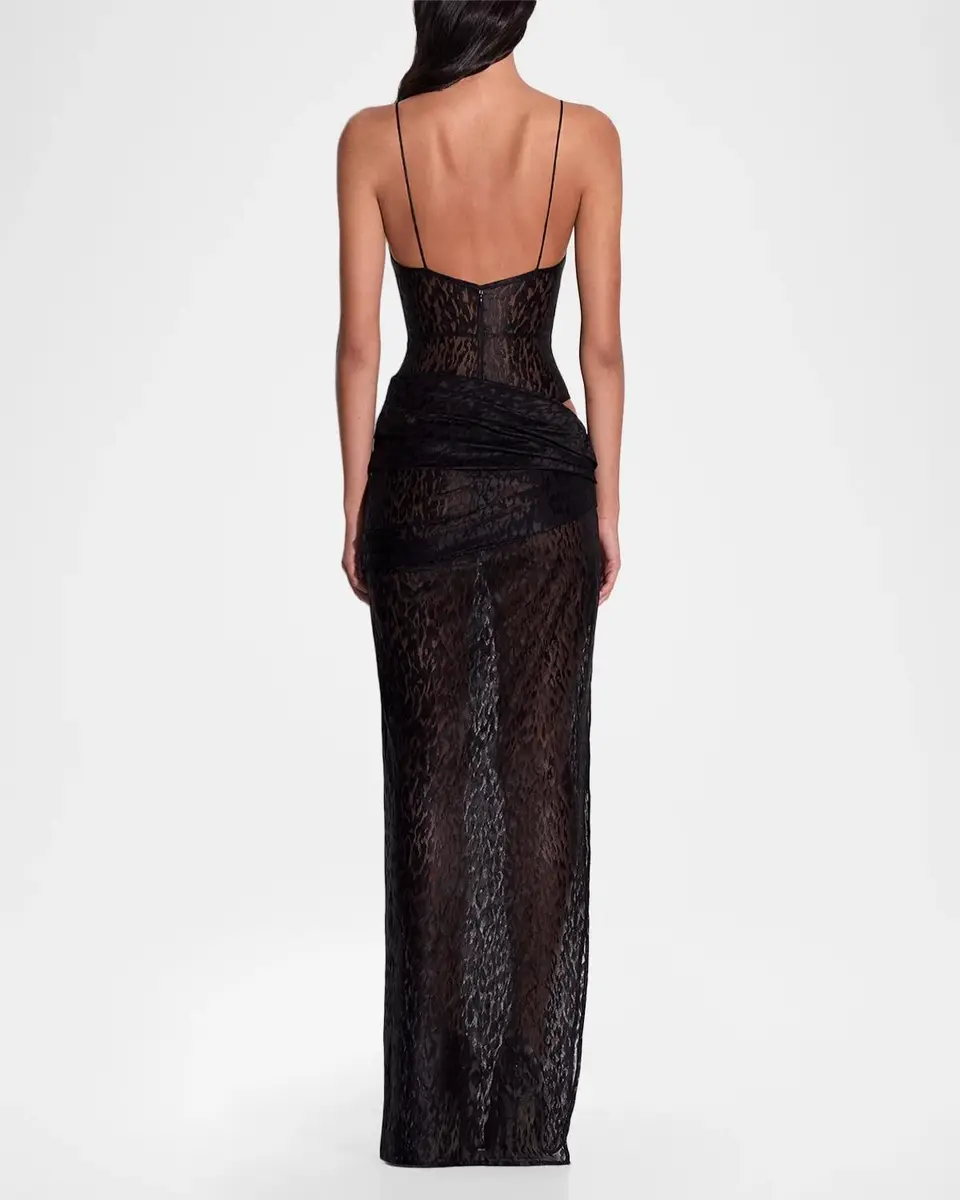 Alex Perry Leopard Burnout Asymmetric Draped Column Bikini Gown | Thumbnail 3