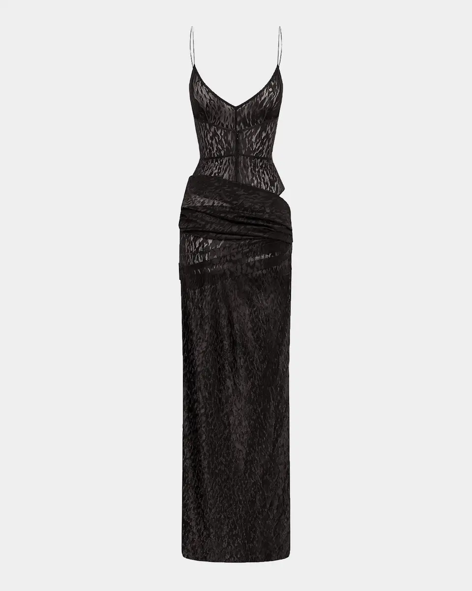 Alex Perry Leopard Burnout Asymmetric Draped Column Bikini Gown | Thumbnail 4