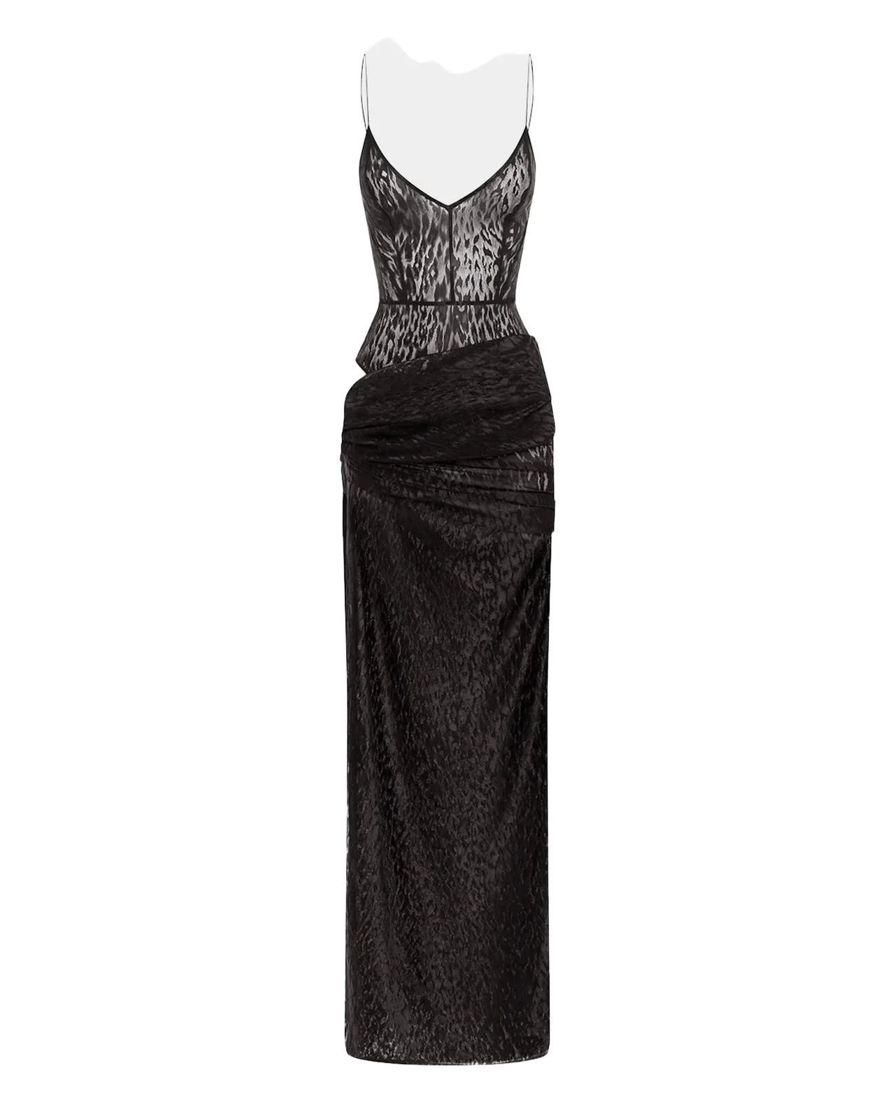 Leopard Burnout Asymmetric Draped Column Bikini Gown Leopard Burnout Asymmetric Draped Column Bikini Gown