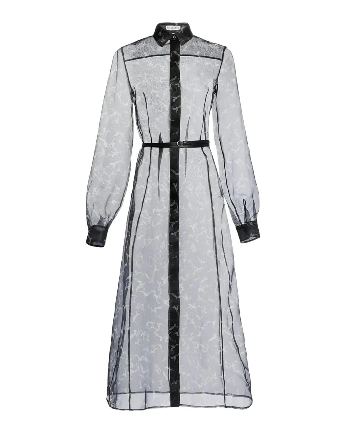 Judina Abstract-Print Silk Organza Belted Midi Shirtdress
