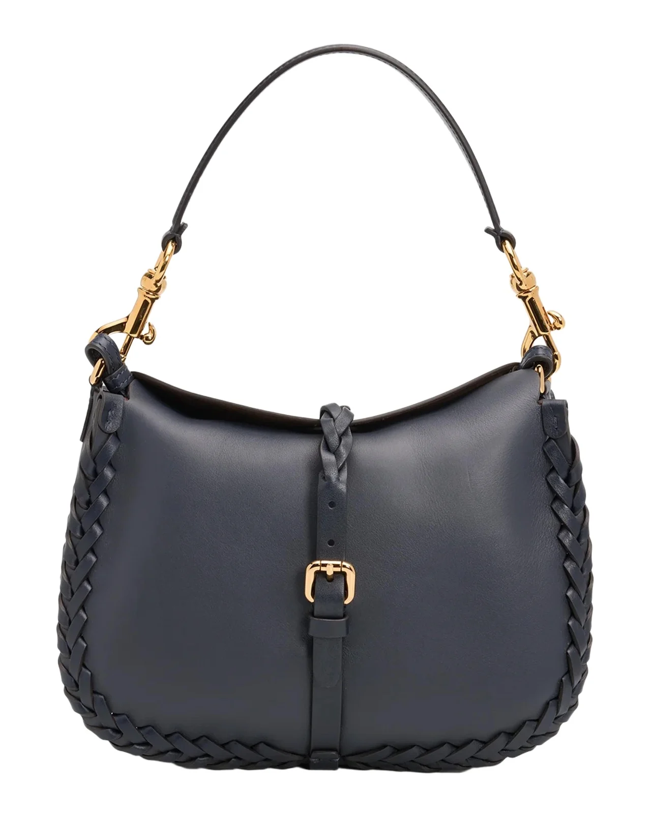 Braid-Trim Leather Shoulder Bag Braid-Trim Leather Shoulder Bag