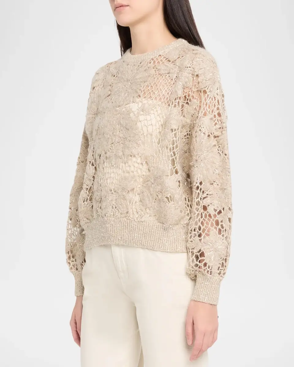 Brunello Cucinelli Couture Mohair Floral and Sequin Sweater | Thumbnail 4 Brunello Cucinelli Couture Mohair Floral and Sequin Sweater | Thumbnail 4