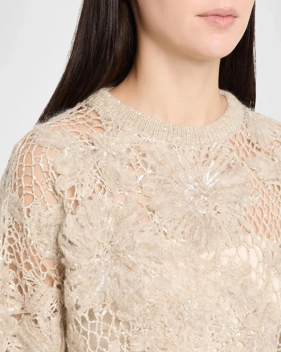 Brunello Cucinelli Couture Mohair Floral and Sequin Sweater | Thumbnail 5 Brunello Cucinelli Couture Mohair Floral and Sequin Sweater | Thumbnail 5