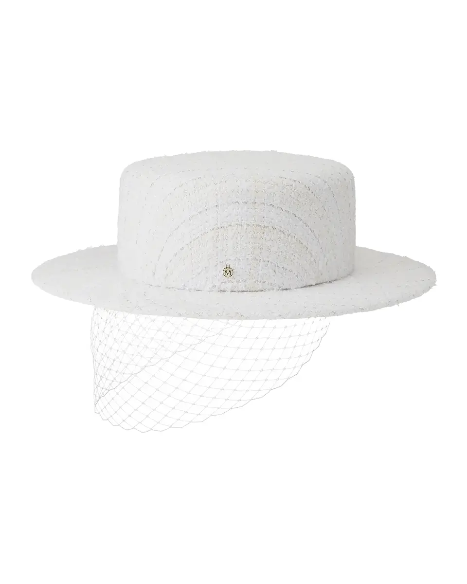 Maison Michel Kiki Tweed Boater Hat with Veil | Thumbnail 2 Maison Michel Kiki Tweed Boater Hat with Veil | Thumbnail 2