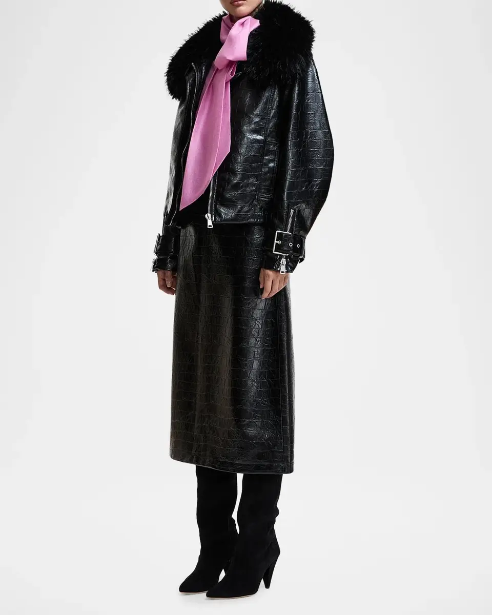 Essentiel Antwerp Kabuki Faux Leather Bomber Jacket with Faux-Fur Collar | Thumbnail 2 Essentiel Antwerp Kabuki Faux Leather Bomber Jacket with Faux-Fur Collar | Thumbnail 2