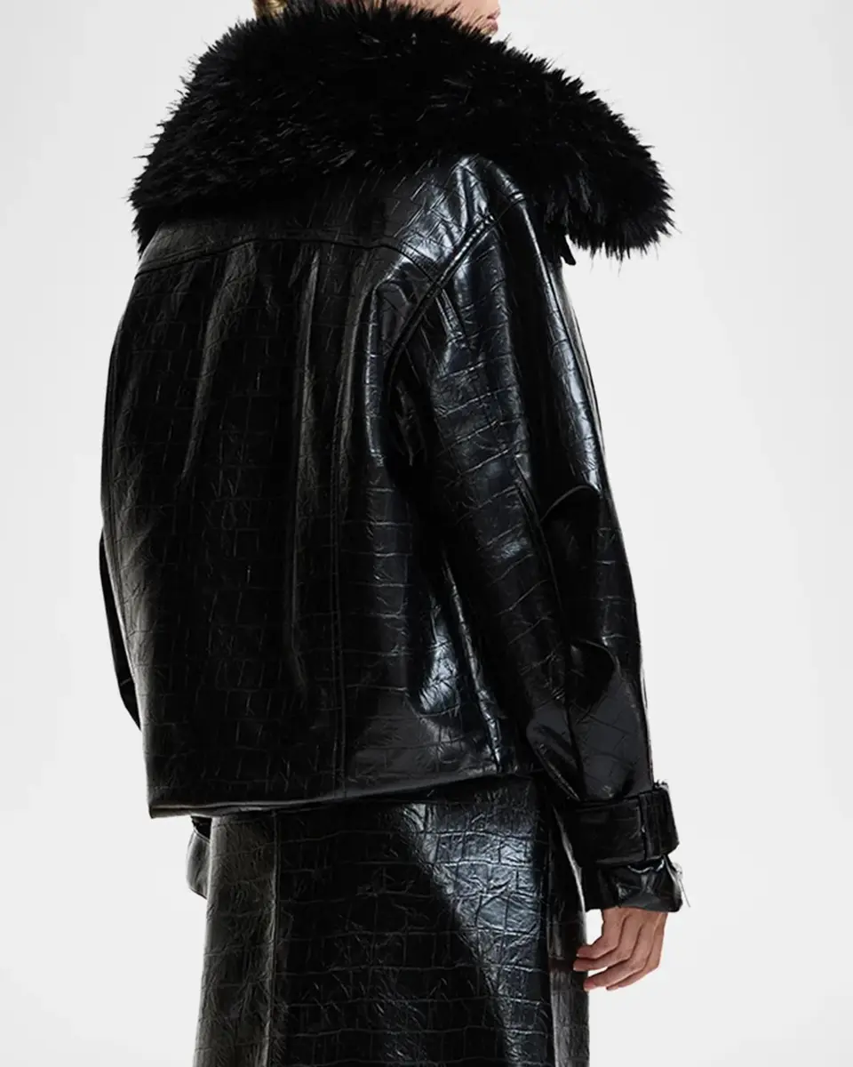 Essentiel Antwerp Kabuki Faux Leather Bomber Jacket with Faux-Fur Collar | Thumbnail 3 Essentiel Antwerp Kabuki Faux Leather Bomber Jacket with Faux-Fur Collar | Thumbnail 3