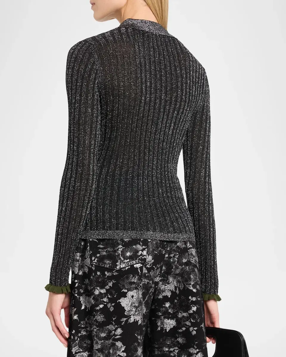 Essentiel Antwerp Karan Metallic Rib-Knit Polo Top | Thumbnail 3 Essentiel Antwerp Karan Metallic Rib-Knit Polo Top | Thumbnail 3