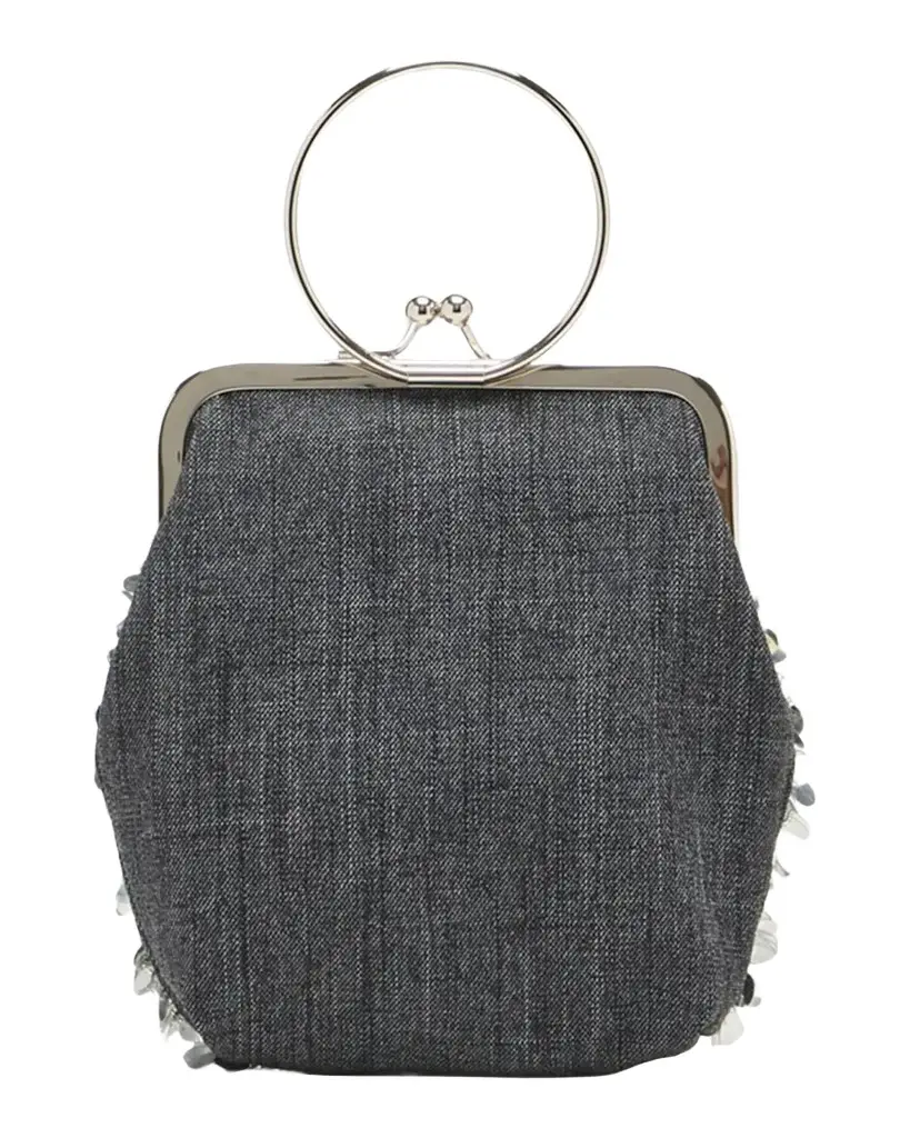 Small Metal Ring Denim Top-Handle Bag