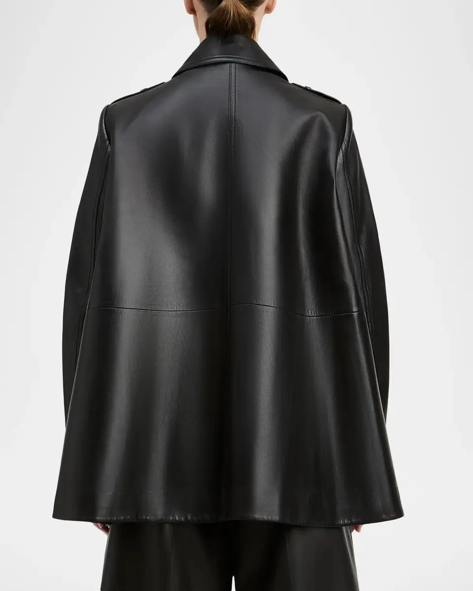 DEREK LAM 10 CROSBY Leather Double-Breasted Swing Coat | Thumbnail 3