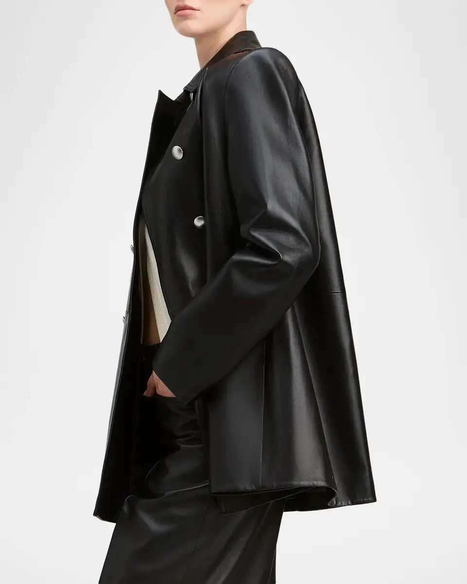 DEREK LAM 10 CROSBY Leather Double-Breasted Swing Coat | Thumbnail 5