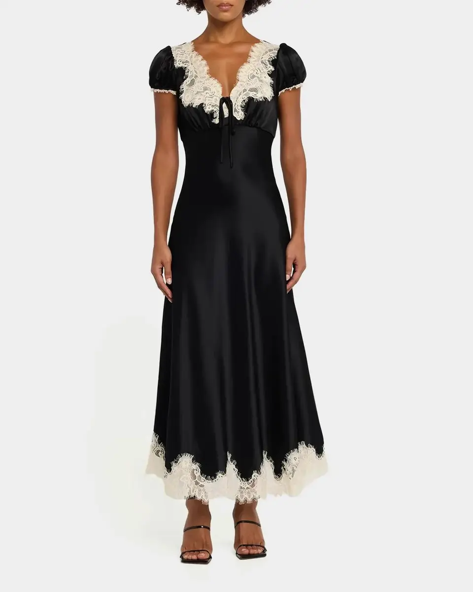 Cinq à Sept Sienne Lace-Trim Satin Midi Dress | Thumbnail 2 Cinq à Sept Sienne Lace-Trim Satin Midi Dress | Thumbnail 2