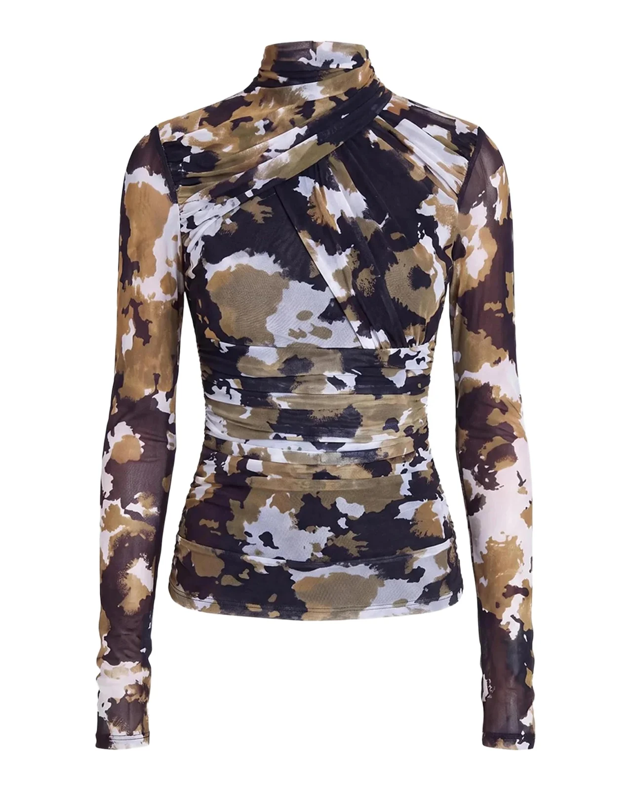 NICHOLAS Ivy Mesh Gathered Long Sleeve Top