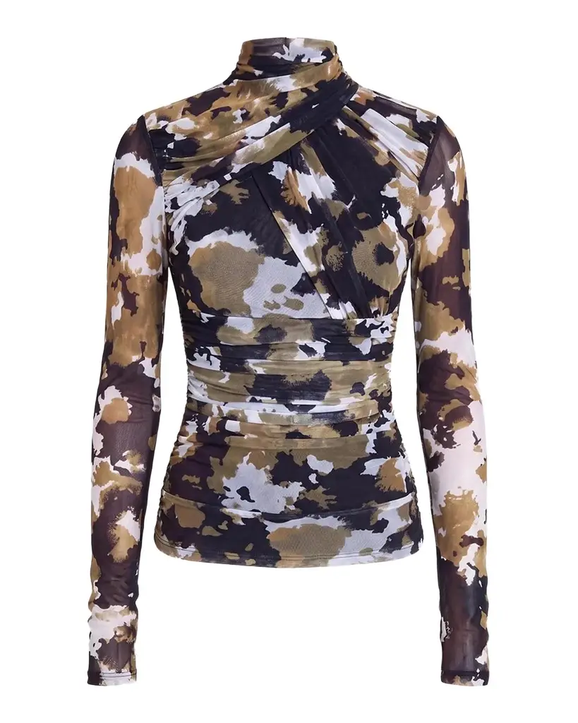NICHOLAS Ivy Mesh Gathered Long Sleeve Top