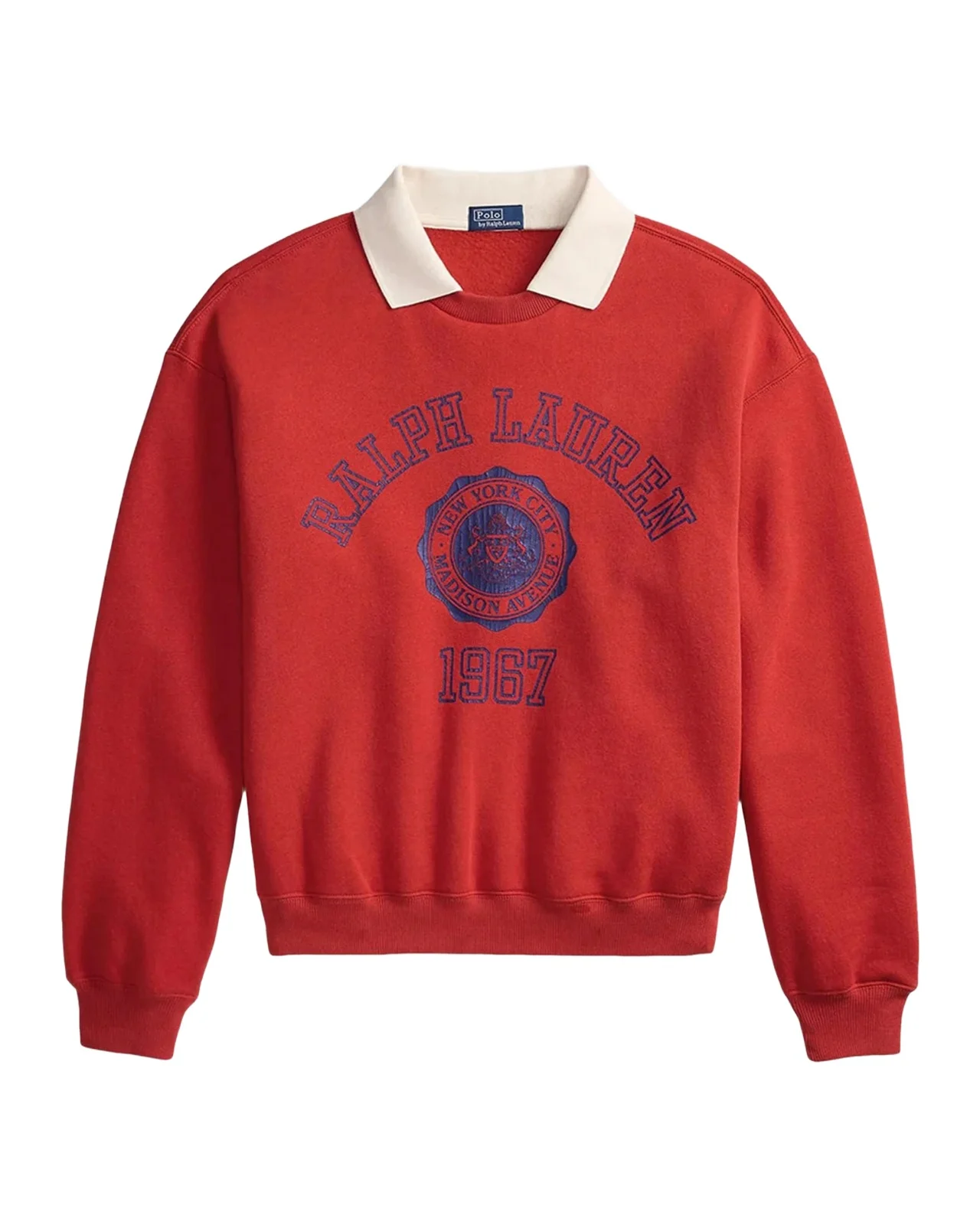 Crest Polo-Collar Fleece Crewneck Sweatshirt