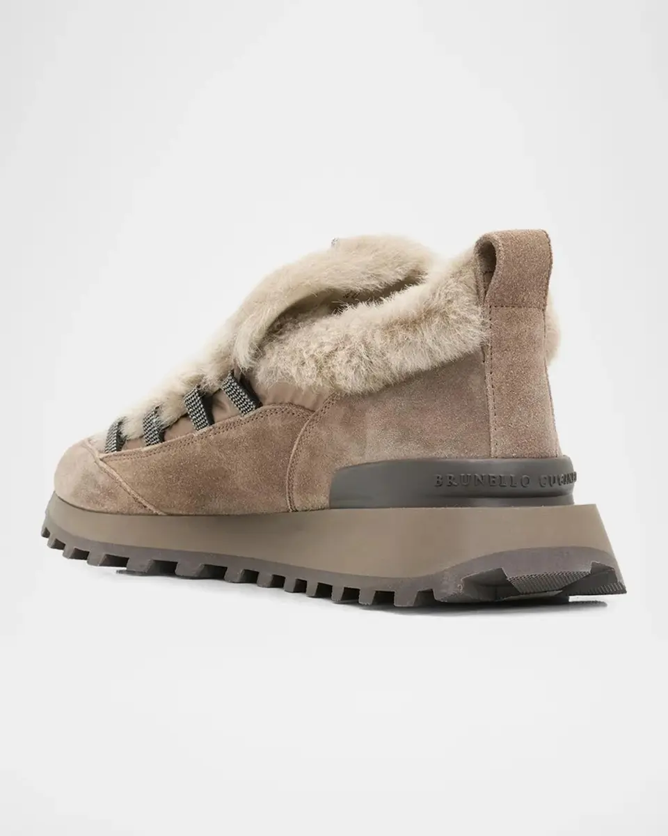 Brunello Cucinelli Suede and Shearling Low-Top Sneakers | Thumbnail 4 Brunello Cucinelli Suede and Shearling Low-Top Sneakers | Thumbnail 4