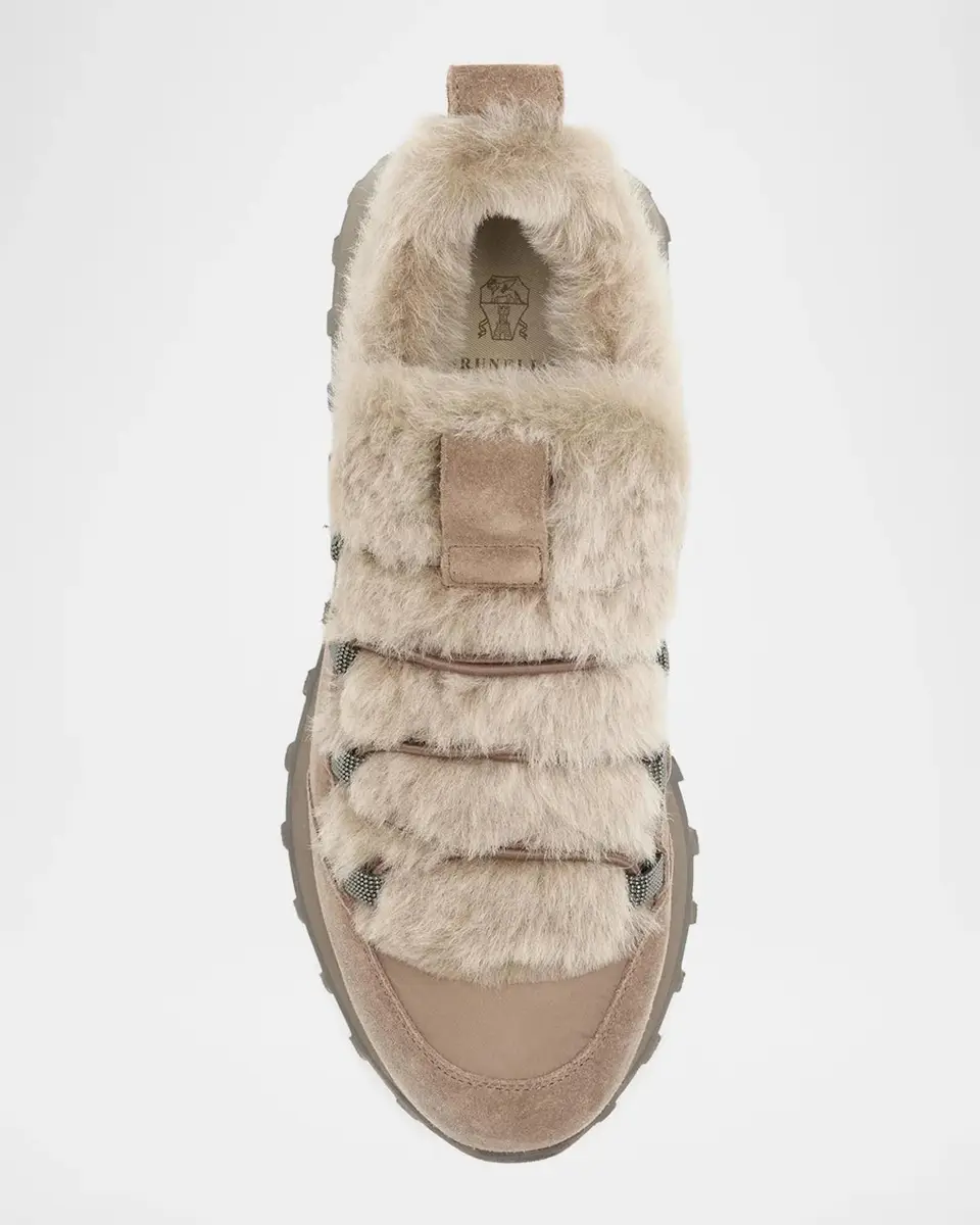 Brunello Cucinelli Suede and Shearling Low-Top Sneakers | Thumbnail 5 Brunello Cucinelli Suede and Shearling Low-Top Sneakers | Thumbnail 5