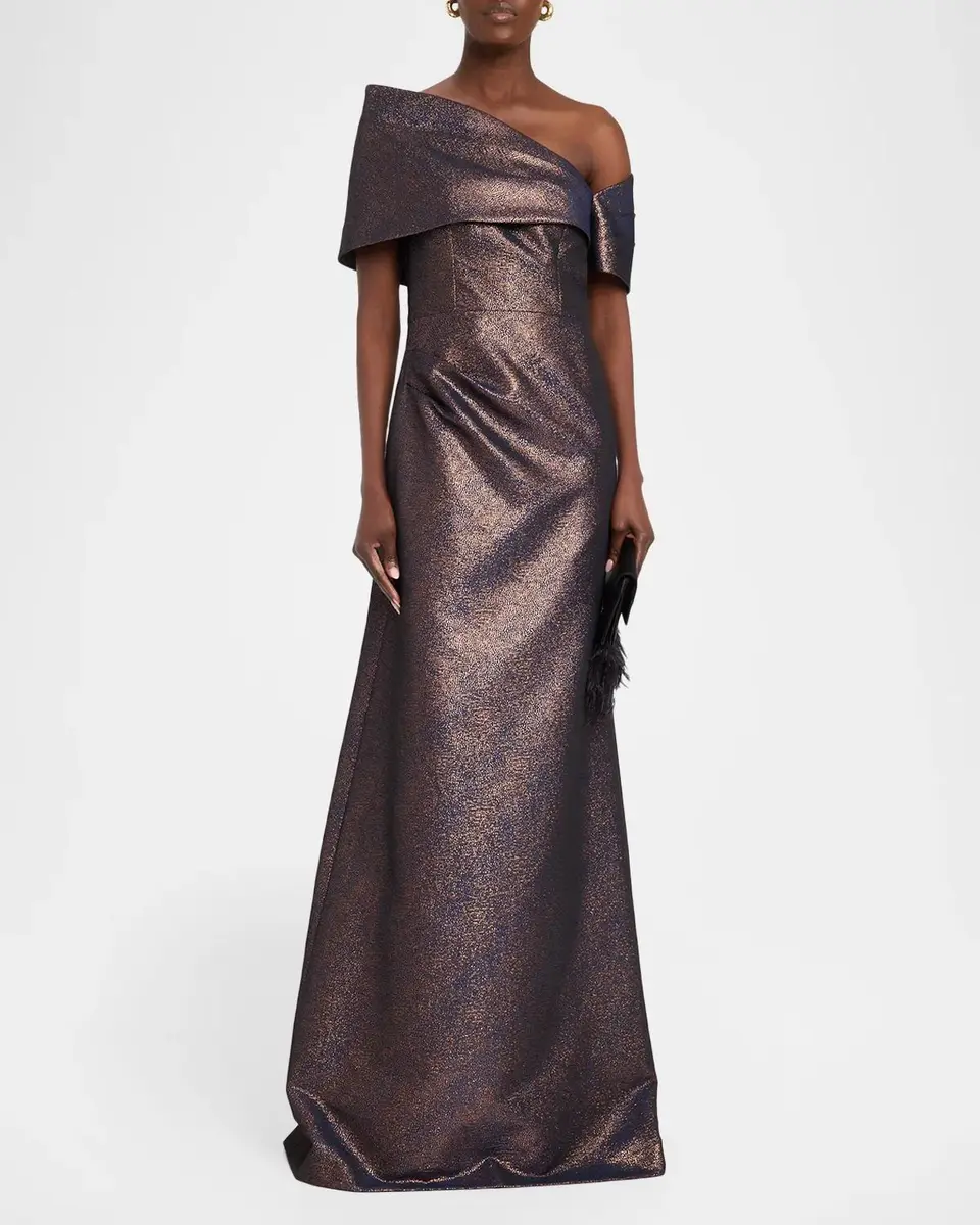 Rickie Freeman for Teri Jon Off-Shoulder Metallic Jacquard Gown | Thumbnail 2