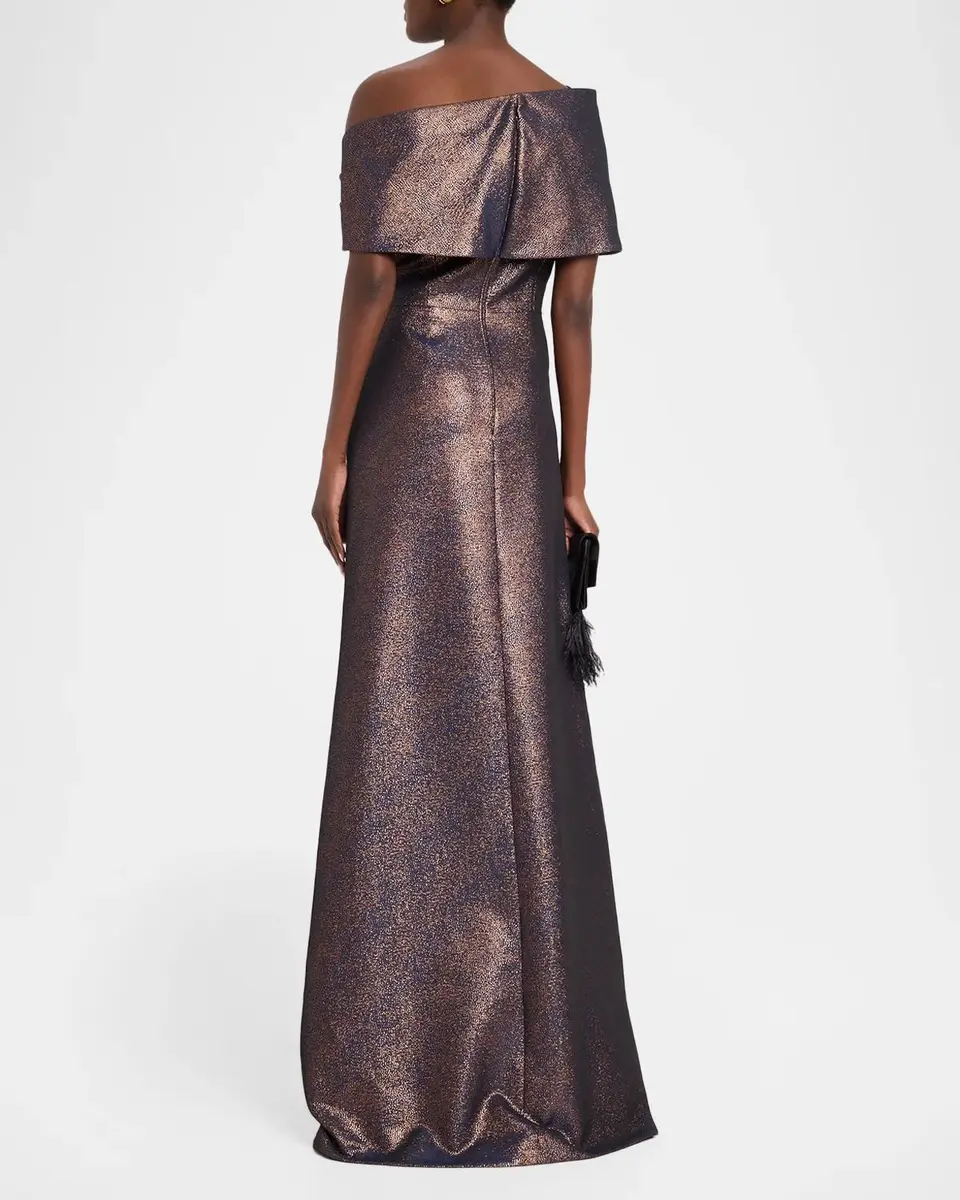 Rickie Freeman for Teri Jon Off-Shoulder Metallic Jacquard Gown | Thumbnail 3