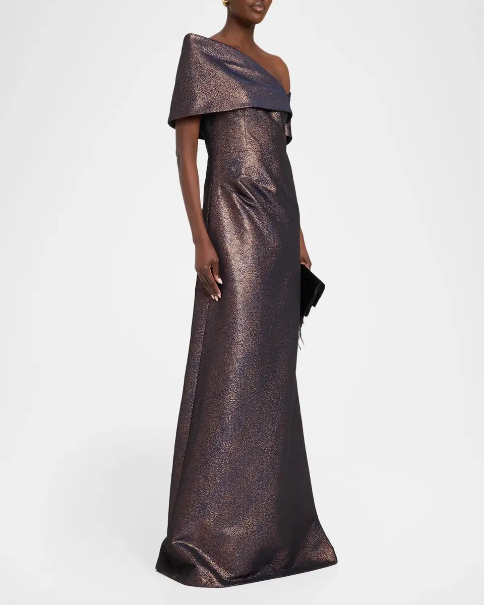 Rickie Freeman for Teri Jon Off-Shoulder Metallic Jacquard Gown | Thumbnail 4