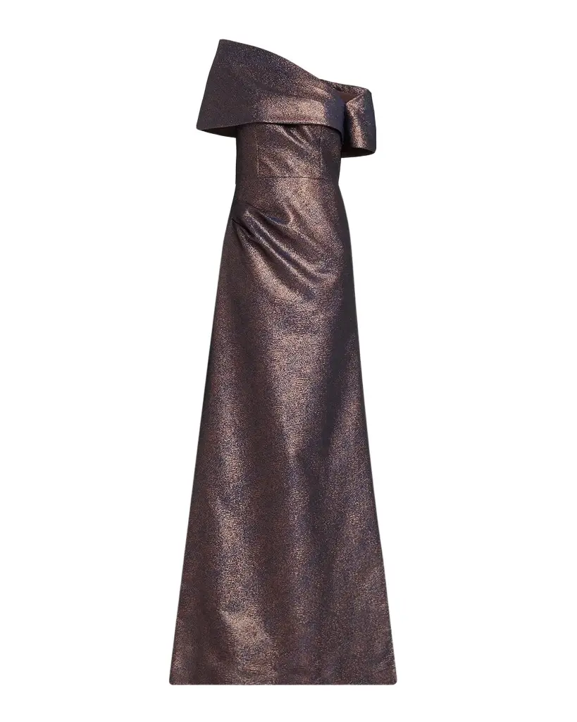 Off-Shoulder Metallic Jacquard Gown Off-Shoulder Metallic Jacquard Gown
