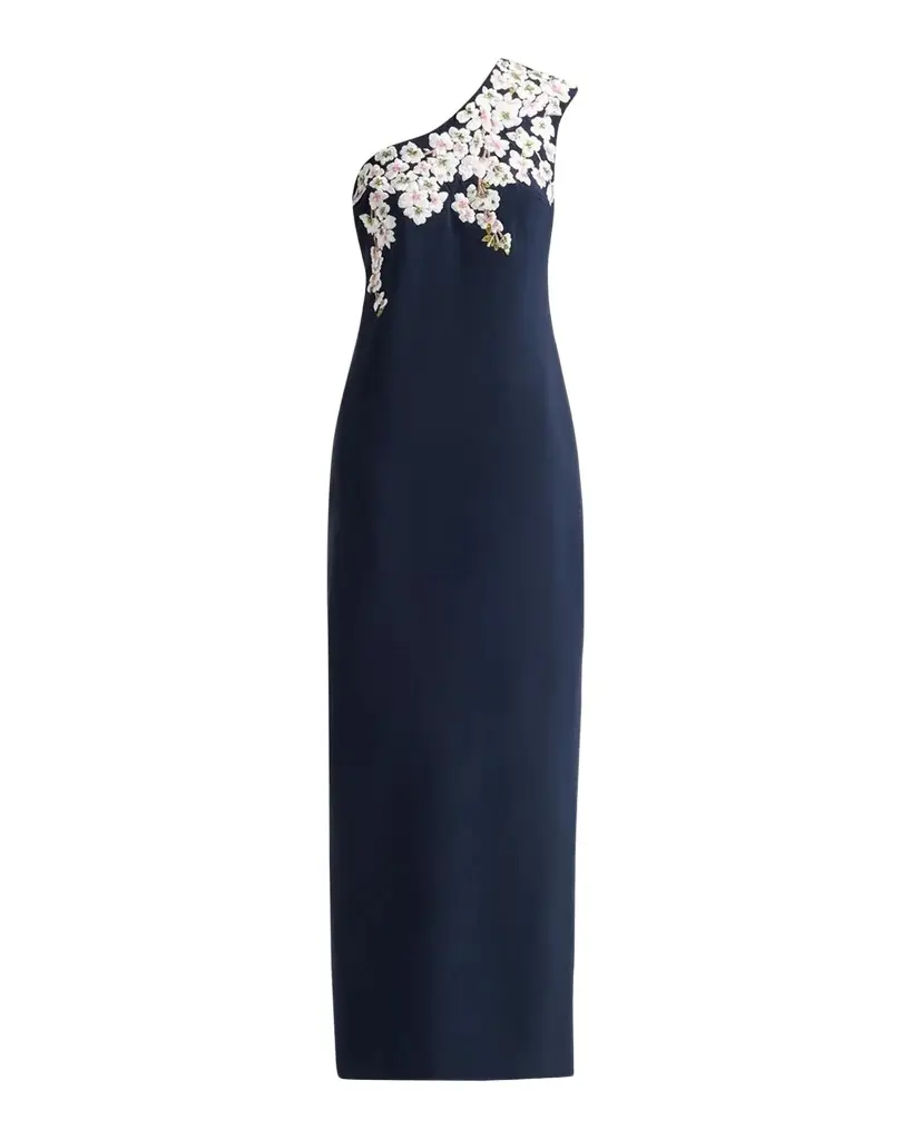 SACHIN & BABI Louisa One-Shoulder Floral Applique Gown