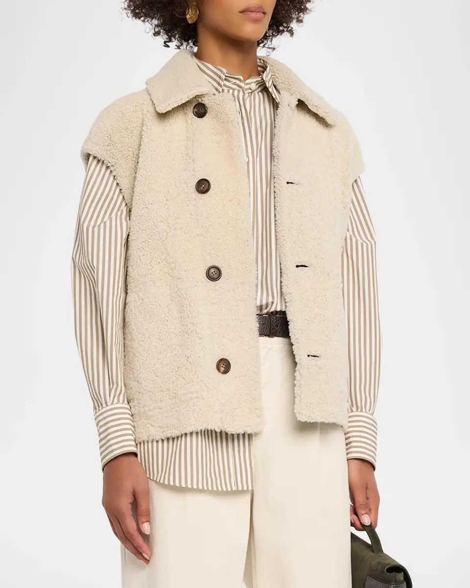 Brunello Cucinelli Reversible Suede & Lamb Shearling Vest | Thumbnail 4 Brunello Cucinelli Reversible Suede & Lamb Shearling Vest | Thumbnail 4