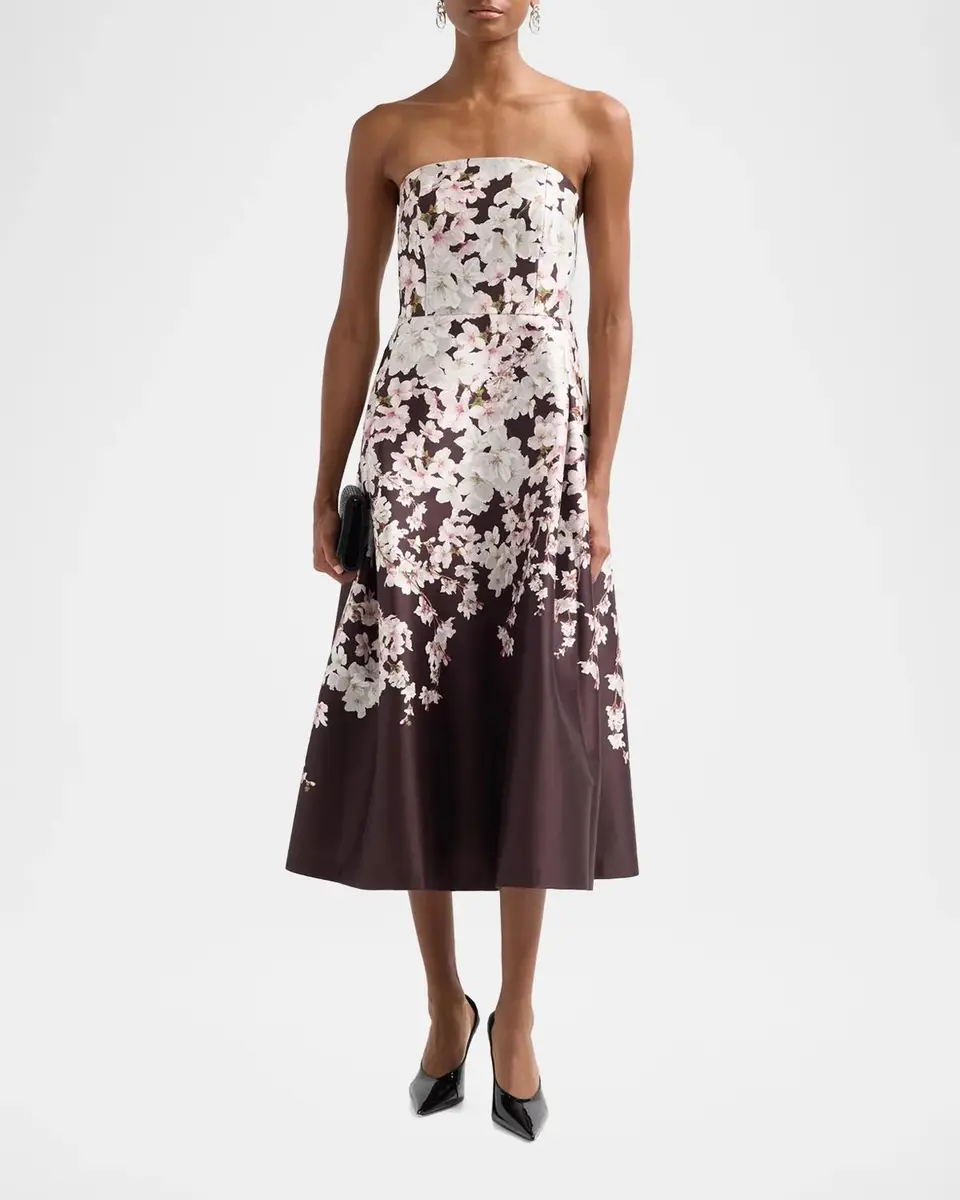 SACHIN & BABI Shay Strapless Floral Mikado Midi Dress | Thumbnail 2