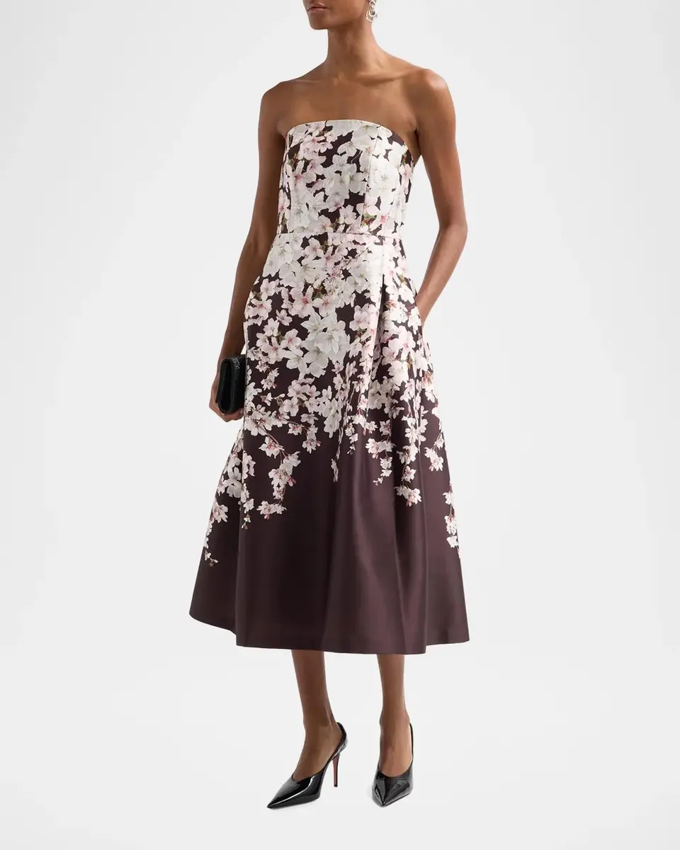 SACHIN & BABI Shay Strapless Floral Mikado Midi Dress | Thumbnail 4