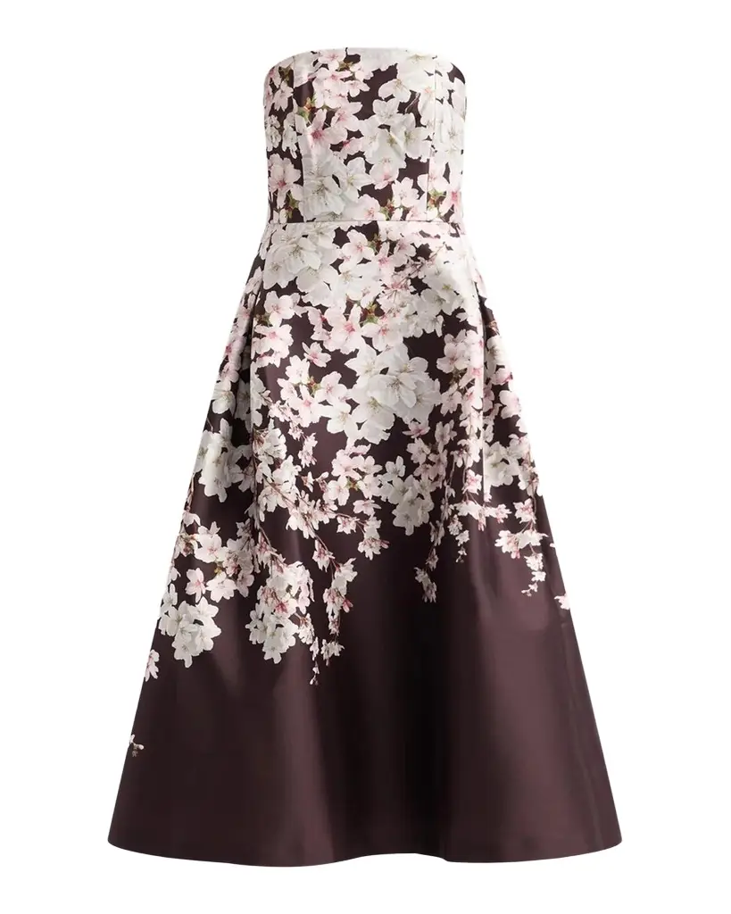 Shay Strapless Floral Mikado Midi Dress Shay Strapless Floral Mikado Midi Dress