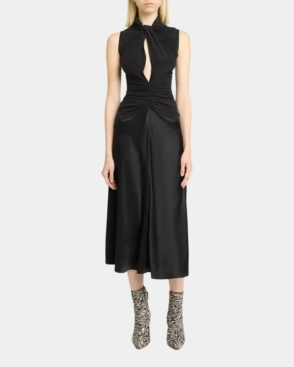 Isabel Marant Delfi Sleeveless Ruched Keyhole Satin Midi Dress | Thumbnail 2 Isabel Marant Delfi Sleeveless Ruched Keyhole Satin Midi Dress | Thumbnail 2
