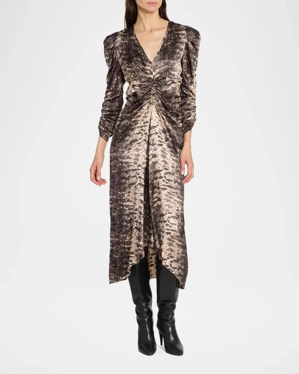 Isabel Marant Albini Snake-Print Ruched Silk Midi Dress | Thumbnail 2 Isabel Marant Albini Snake-Print Ruched Silk Midi Dress | Thumbnail 2