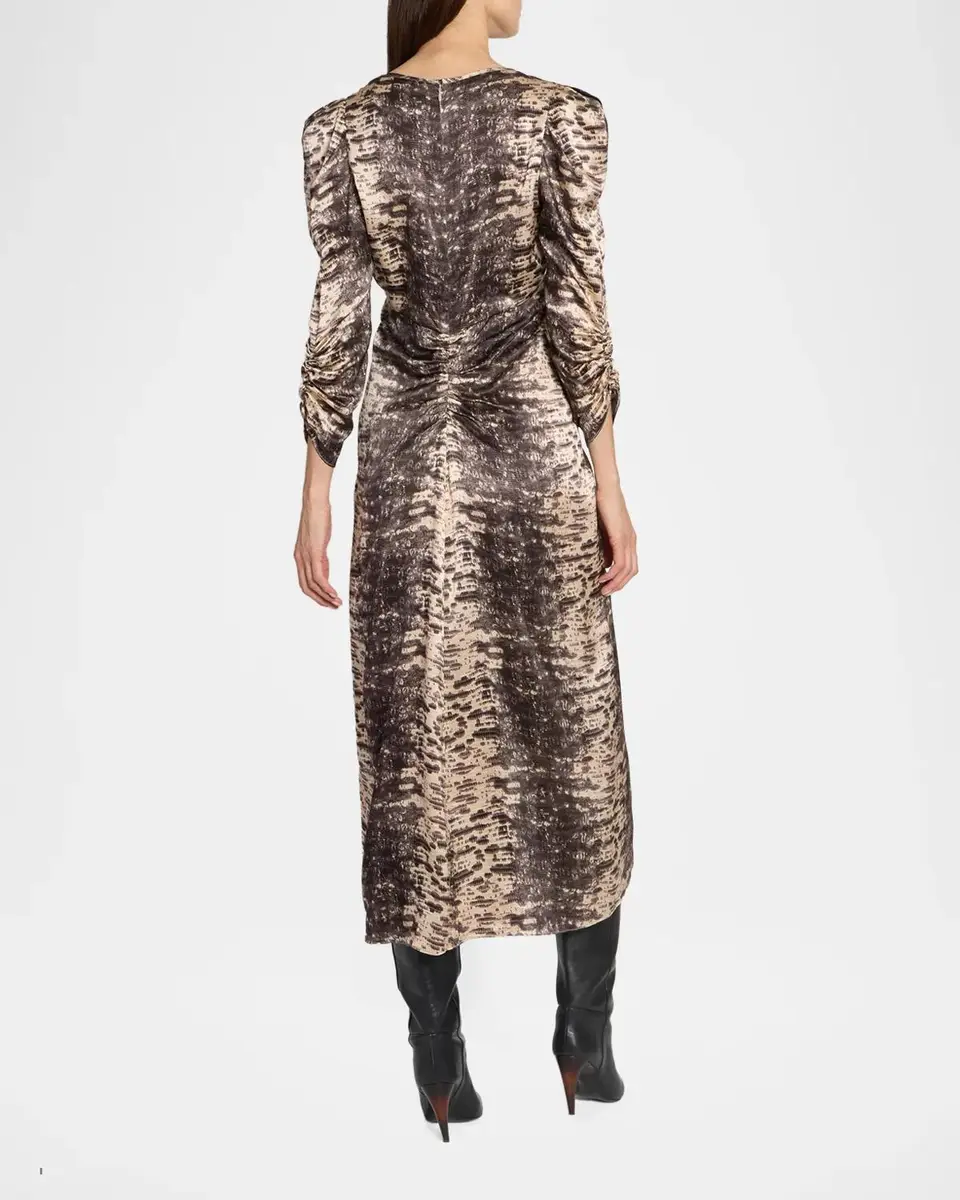 Isabel Marant Albini Snake-Print Ruched Silk Midi Dress | Thumbnail 3 Isabel Marant Albini Snake-Print Ruched Silk Midi Dress | Thumbnail 3