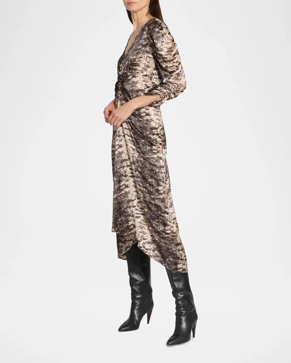 Isabel Marant Albini Snake-Print Ruched Silk Midi Dress | Thumbnail 4 Isabel Marant Albini Snake-Print Ruched Silk Midi Dress | Thumbnail 4