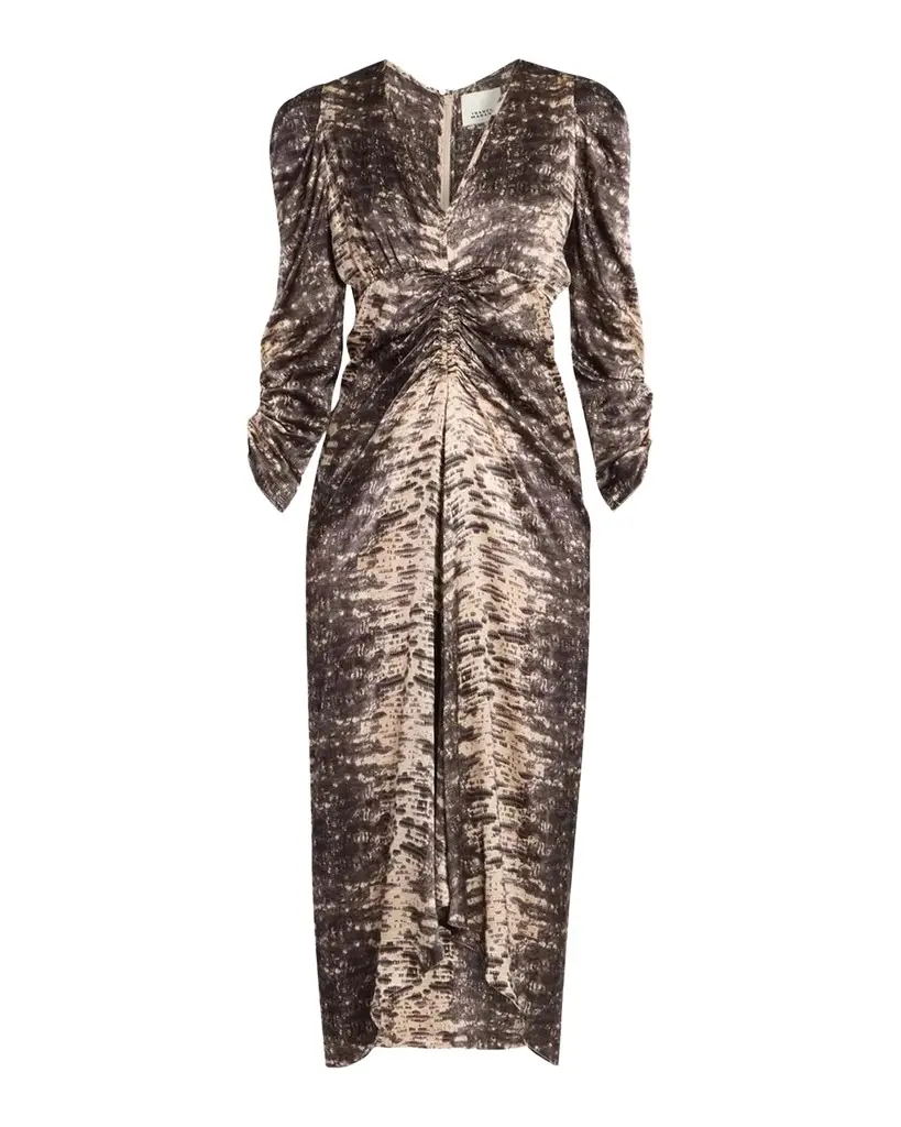 Albini Snake-Print Ruched Silk Midi Dress Albini Snake-Print Ruched Silk Midi Dress