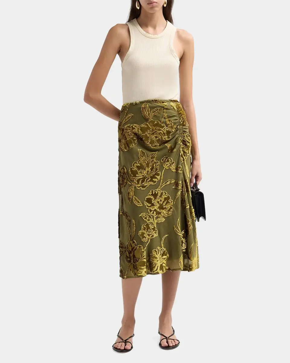Johnny Was Endora Ruched Floral Velvet Midi Skirt | Thumbnail 2 Johnny Was Endora Ruched Floral Velvet Midi Skirt | Thumbnail 2