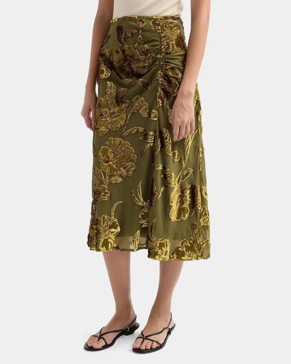 Johnny Was Endora Ruched Floral Velvet Midi Skirt | Thumbnail 4 Johnny Was Endora Ruched Floral Velvet Midi Skirt | Thumbnail 4