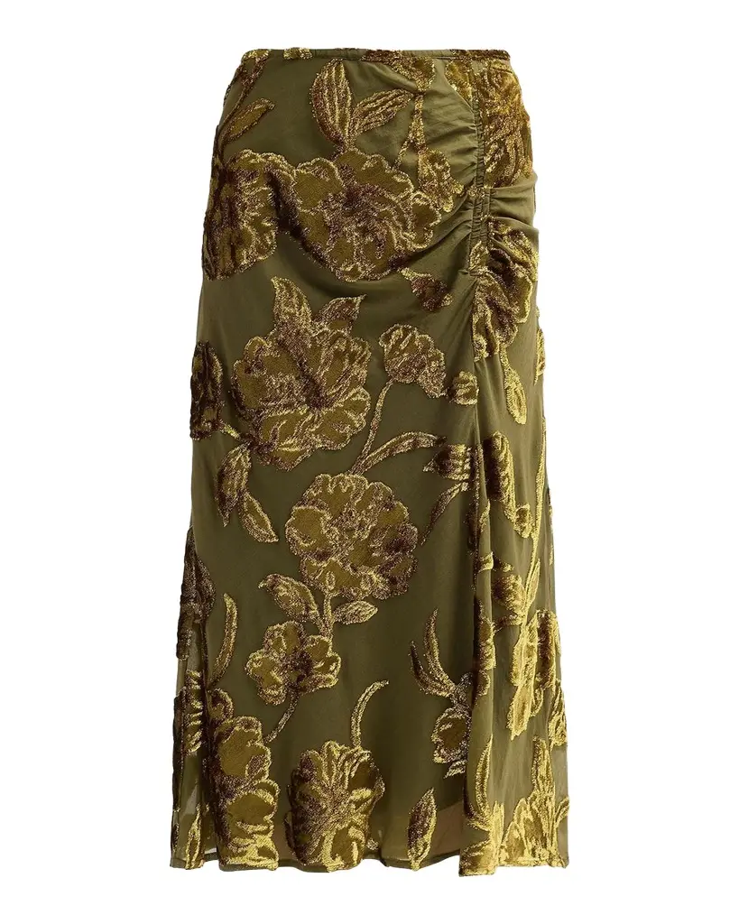 Johnny Was Endora Ruched Floral Velvet Midi Skirt