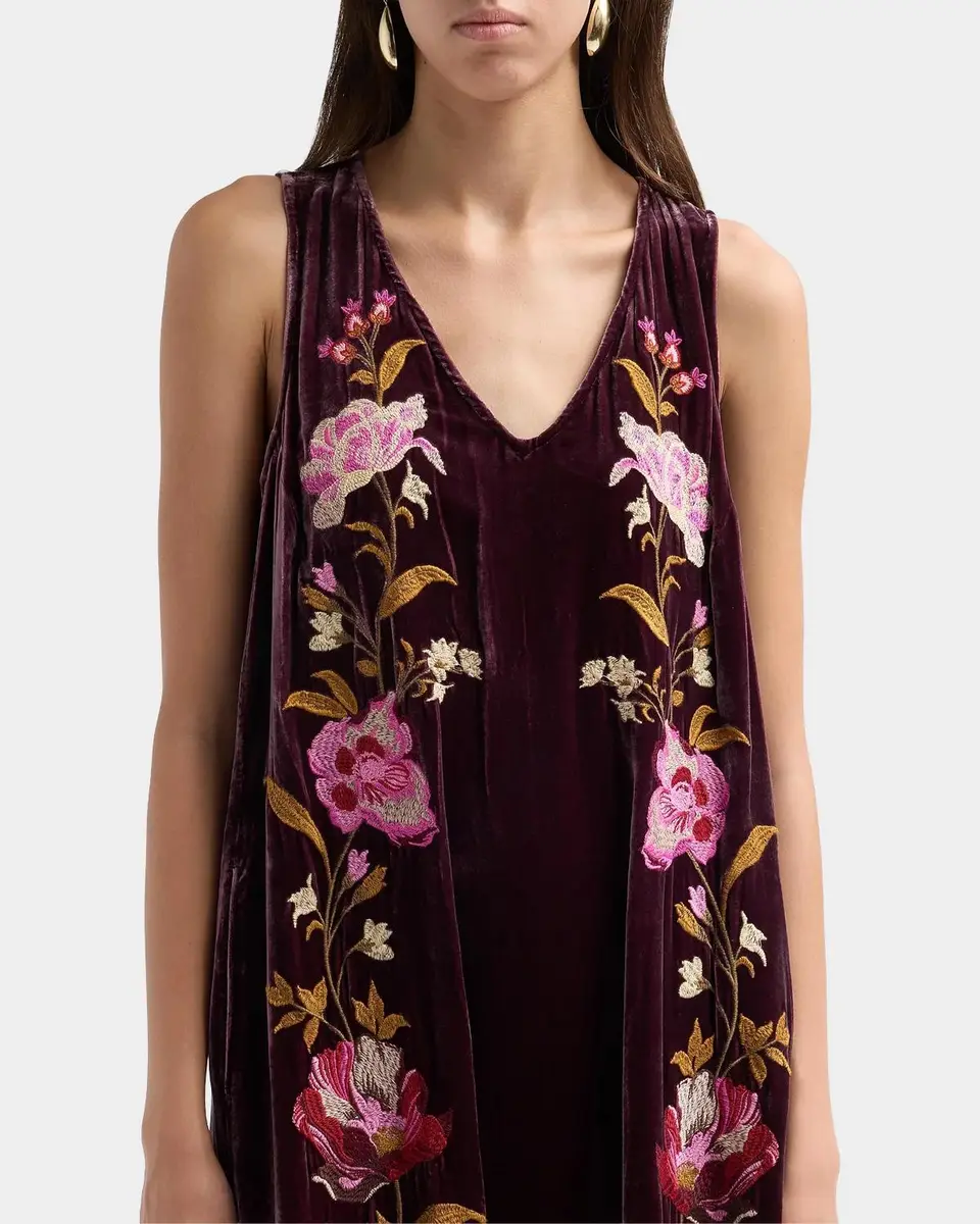 Johnny Was Floral-Embroidered Velvet Swing Midi Dress | Thumbnail 5 Johnny Was Floral-Embroidered Velvet Swing Midi Dress | Thumbnail 5