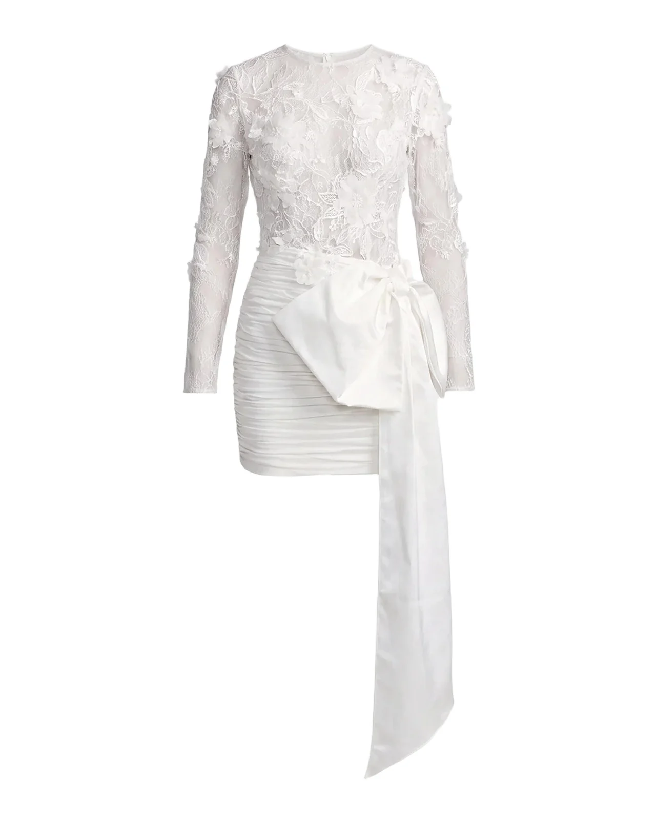 Sheer Lace Bow-Waist Mini Dress Sheer Lace Bow-Waist Mini Dress