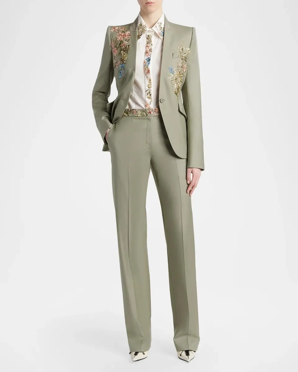 Alexander McQueen Floral Beaded Single-Breasted Slim Jacket | Thumbnail 2 Alexander McQueen Floral Beaded Single-Breasted Slim Jacket | Thumbnail 2