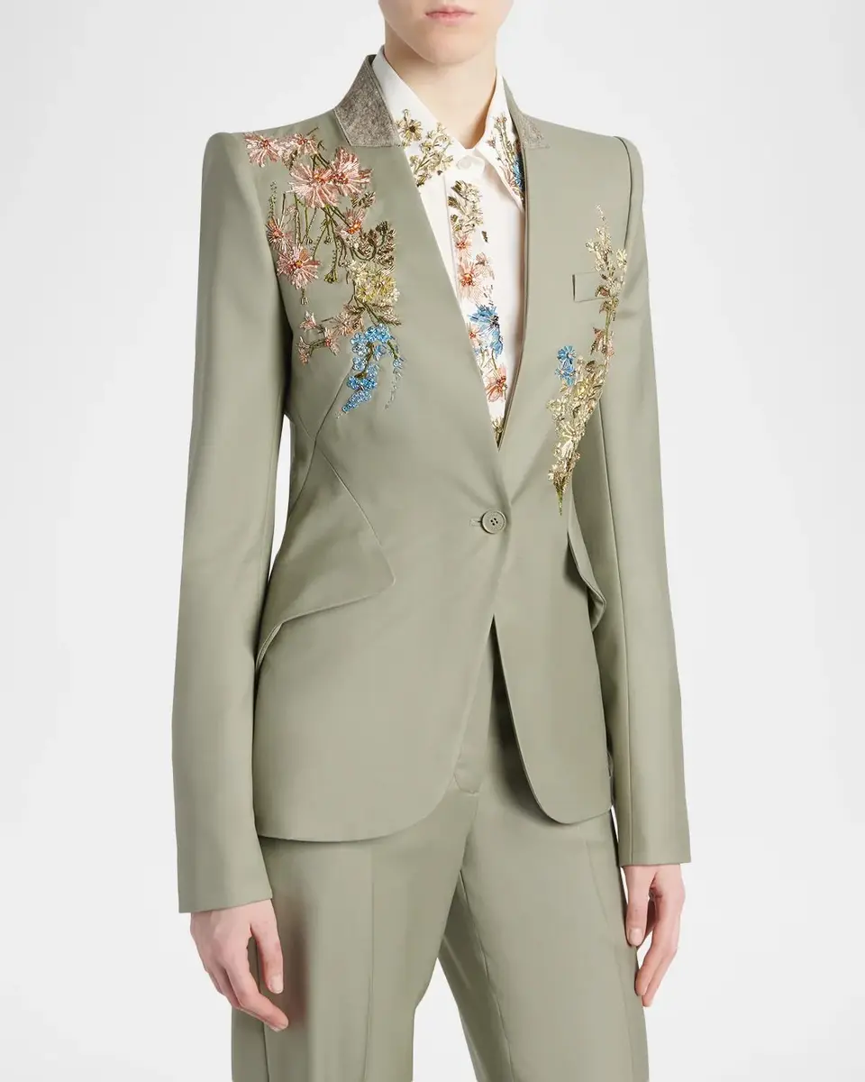 Alexander McQueen Floral Beaded Single-Breasted Slim Jacket | Thumbnail 4 Alexander McQueen Floral Beaded Single-Breasted Slim Jacket | Thumbnail 4