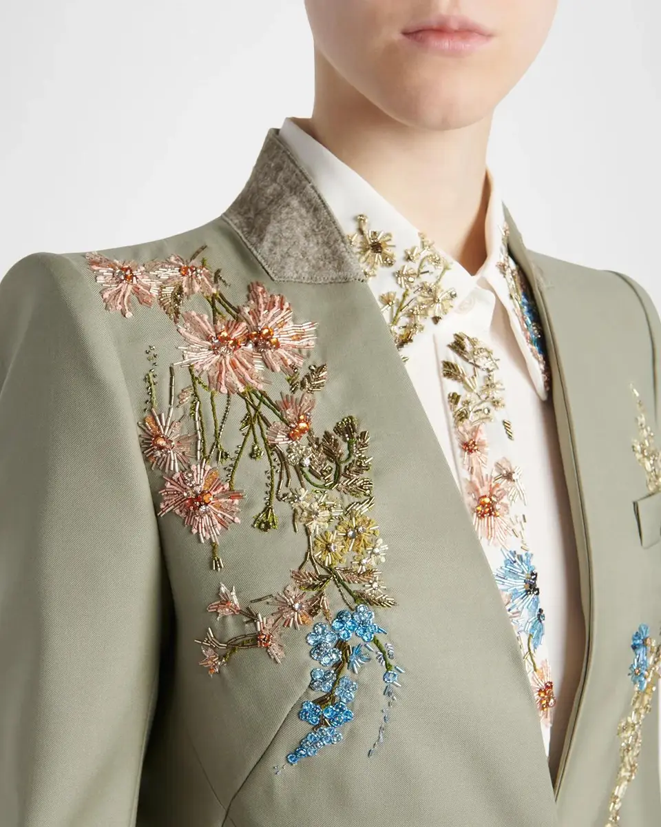 Alexander McQueen Floral Beaded Single-Breasted Slim Jacket | Thumbnail 5 Alexander McQueen Floral Beaded Single-Breasted Slim Jacket | Thumbnail 5