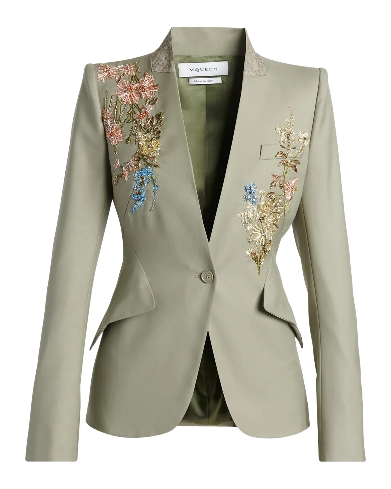 Floral Beaded Single-Breasted Slim Jacket