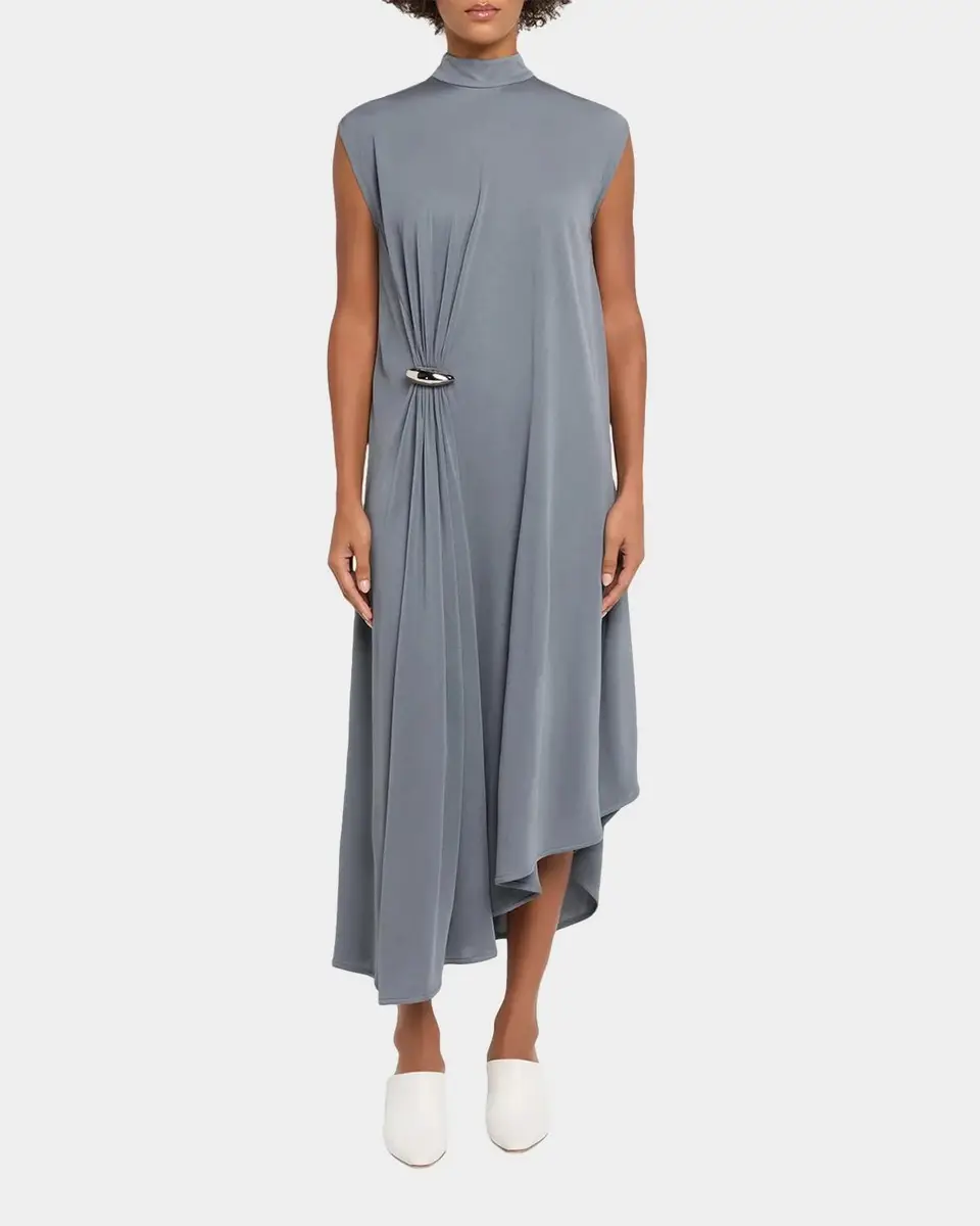 Bottega Veneta Jersey Crêpe Brooch Asymmetric Midi Dress | Thumbnail 2 Bottega Veneta Jersey Crêpe Brooch Asymmetric Midi Dress | Thumbnail 2