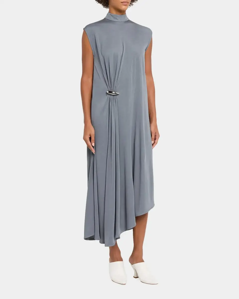 Bottega Veneta Jersey Crêpe Brooch Asymmetric Midi Dress | Thumbnail 4 Bottega Veneta Jersey Crêpe Brooch Asymmetric Midi Dress | Thumbnail 4