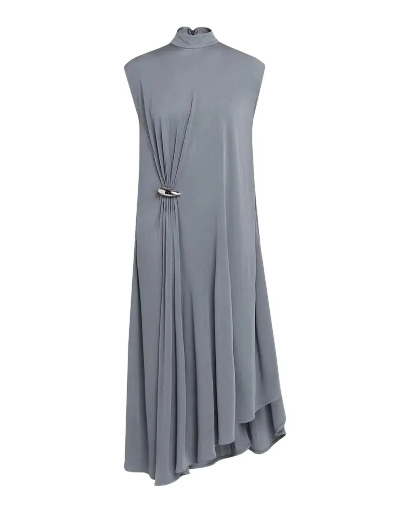 Bottega Veneta Jersey Crêpe Brooch Asymmetric Midi Dress