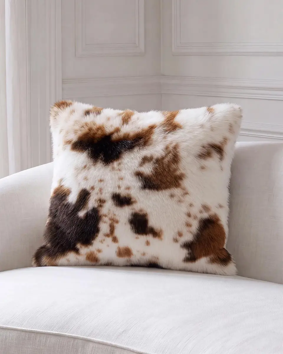 Cow-Print Faux Fur Pillow, 20" Square Cow-Print Faux Fur Pillow, 20" Square